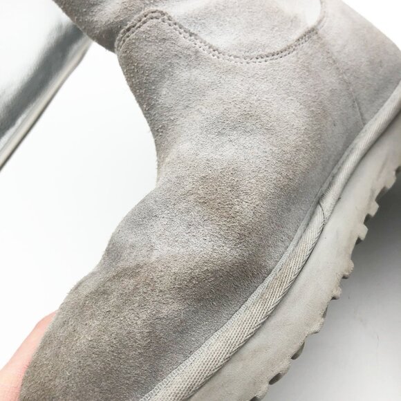 UGG Classic Zip It Mini Gray Fur Lined Suede Boots Womens 8 - Picture 8 of 12